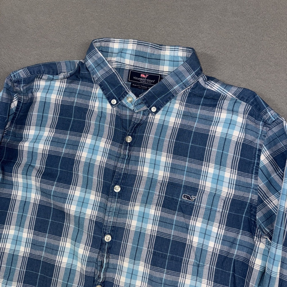 Vineyard Vines Shirt Mens XL Blue Plaid Tucker Slim Fit Long Sleeve Button Down